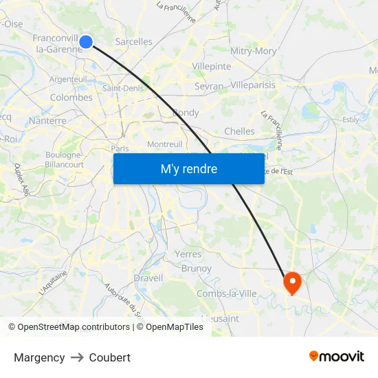 Margency to Coubert map