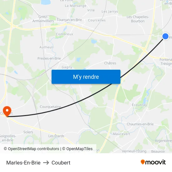 Marles-En-Brie to Coubert map