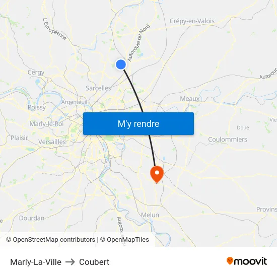 Marly-La-Ville to Coubert map