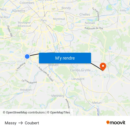 Massy to Coubert map