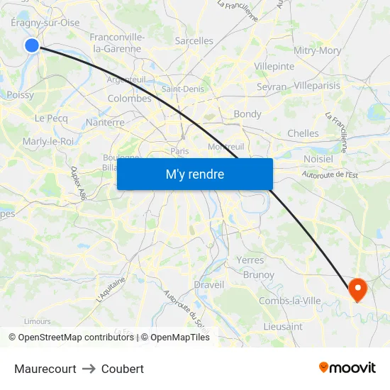 Maurecourt to Coubert map