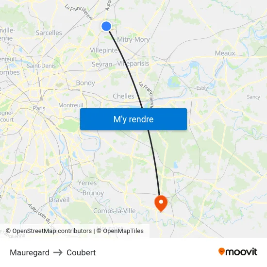 Mauregard to Coubert map