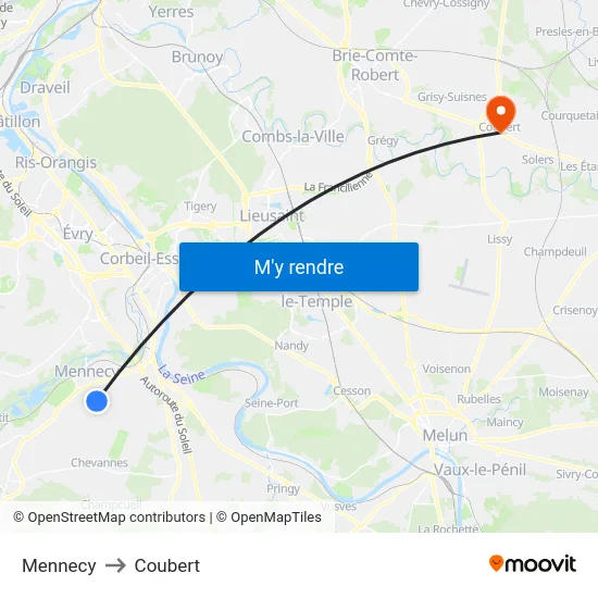 Mennecy to Coubert map