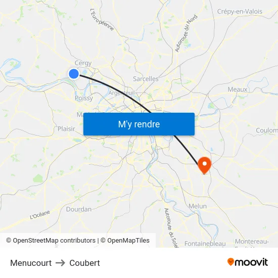 Menucourt to Coubert map