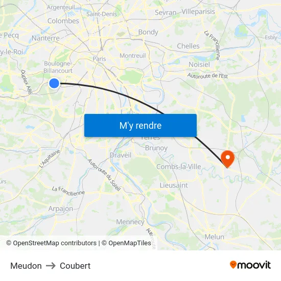 Meudon to Coubert map