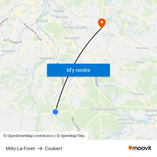 Milly-La-Foret to Coubert map