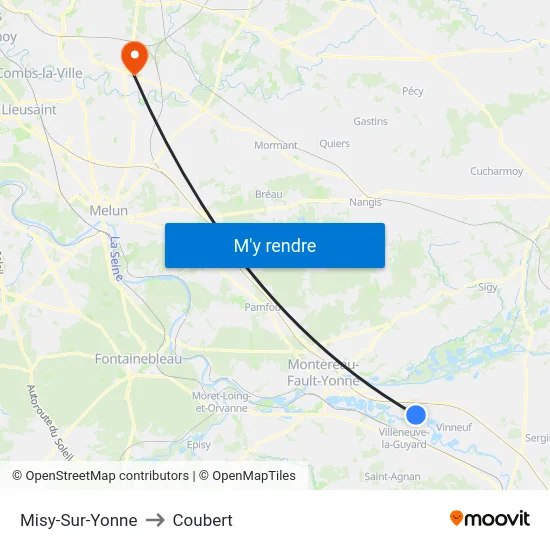 Misy-Sur-Yonne to Coubert map