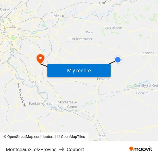 Montceaux-Les-Provins to Coubert map