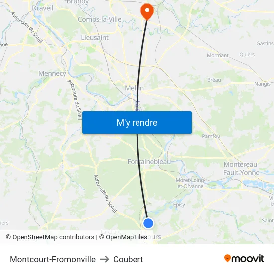 Montcourt-Fromonville to Coubert map