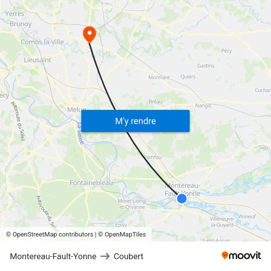 Montereau-Fault-Yonne to Coubert map