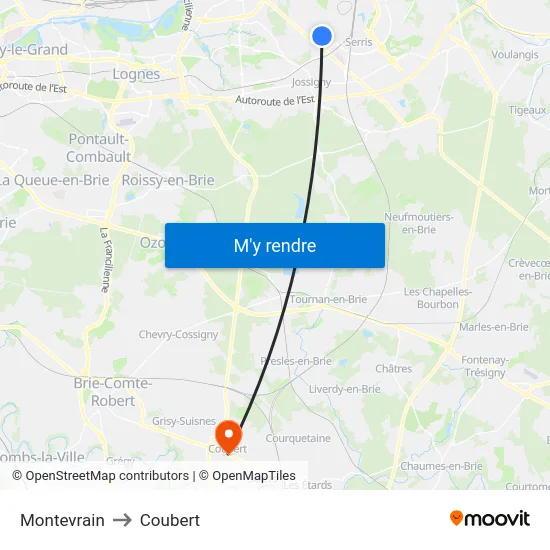 Montevrain to Coubert map