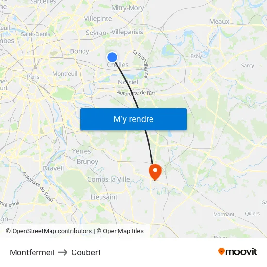 Montfermeil to Coubert map