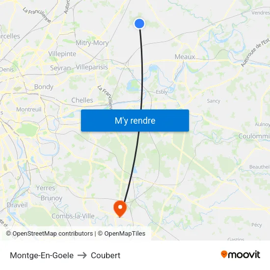 Montge-En-Goele to Coubert map