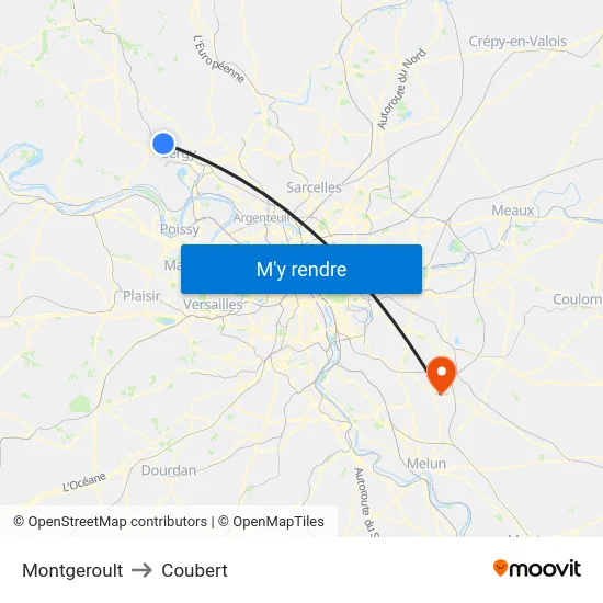 Montgeroult to Coubert map