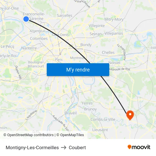 Montigny-Les-Cormeilles to Coubert map