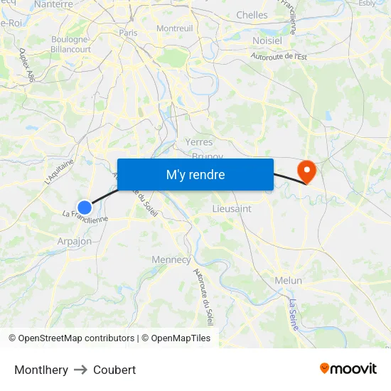 Montlhery to Coubert map