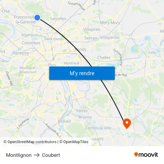 Montlignon to Coubert map