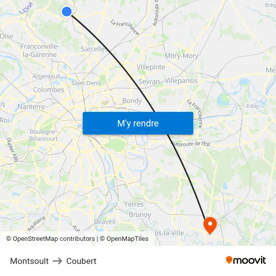 Montsoult to Coubert map