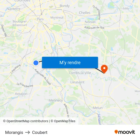 Morangis to Coubert map