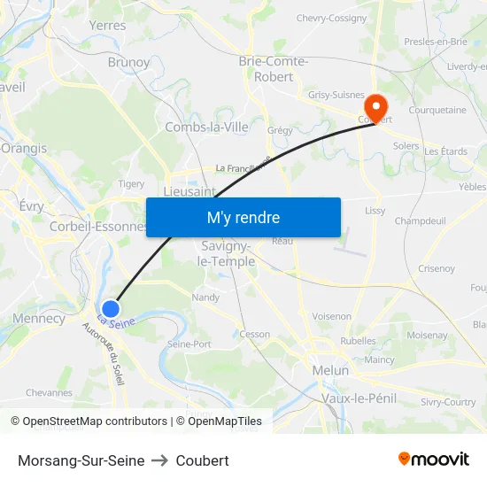 Morsang-Sur-Seine to Coubert map