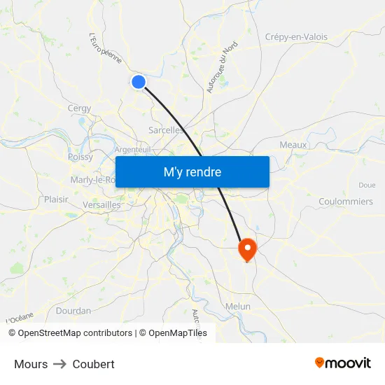 Mours to Coubert map