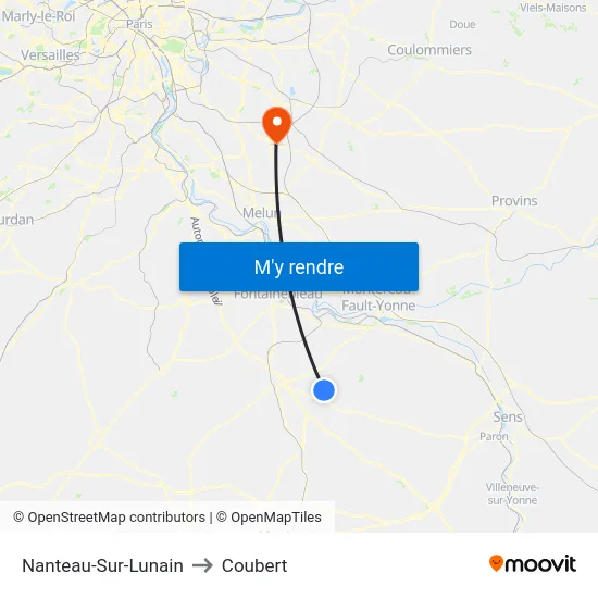 Nanteau-Sur-Lunain to Coubert map