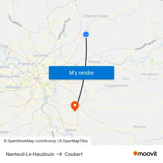 Nanteuil-Le-Haudouin to Coubert map