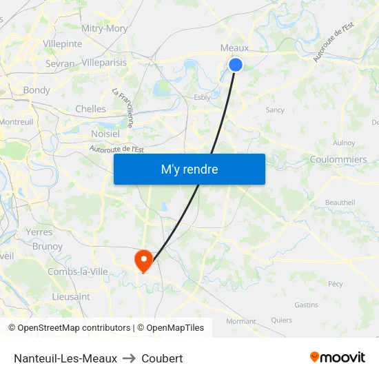 Nanteuil-Les-Meaux to Coubert map