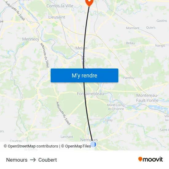 Nemours to Coubert map