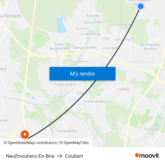 Neufmoutiers-En-Brie to Coubert map