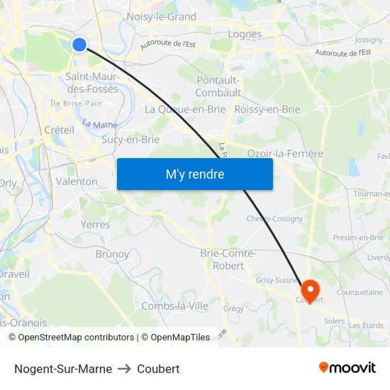 Nogent-Sur-Marne to Coubert map