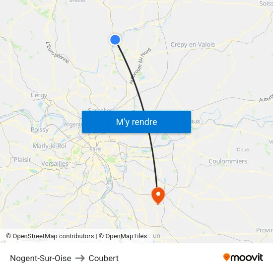 Nogent-Sur-Oise to Coubert map