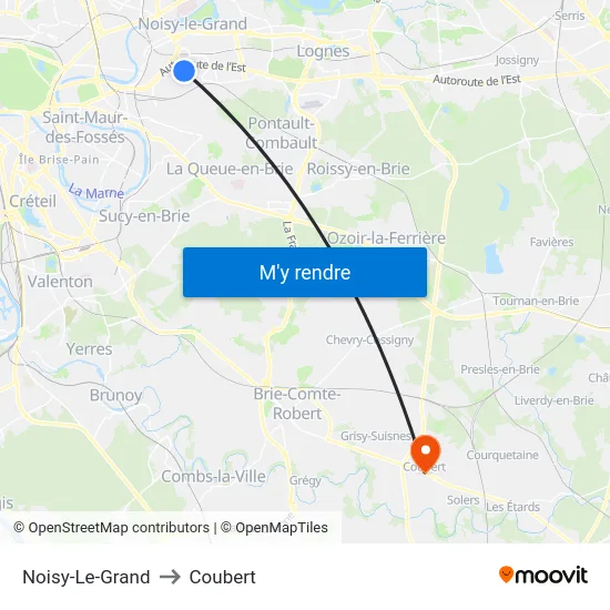 Noisy-Le-Grand to Coubert map
