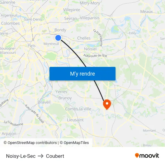 Noisy-Le-Sec to Coubert map