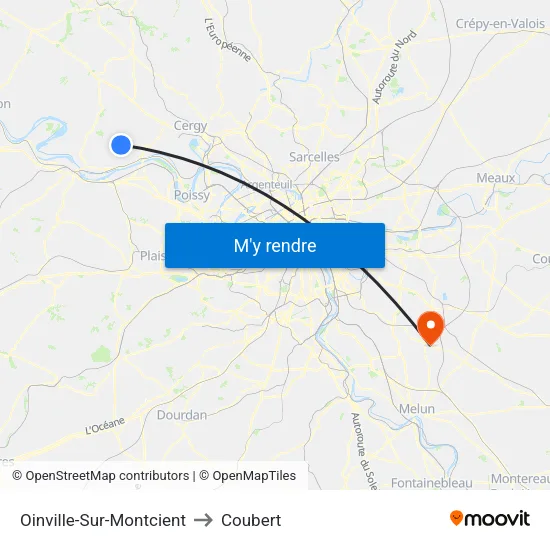 Oinville-Sur-Montcient to Coubert map