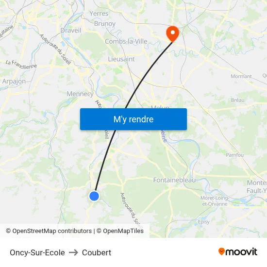 Oncy-Sur-Ecole to Coubert map