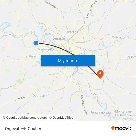 Orgeval to Coubert map