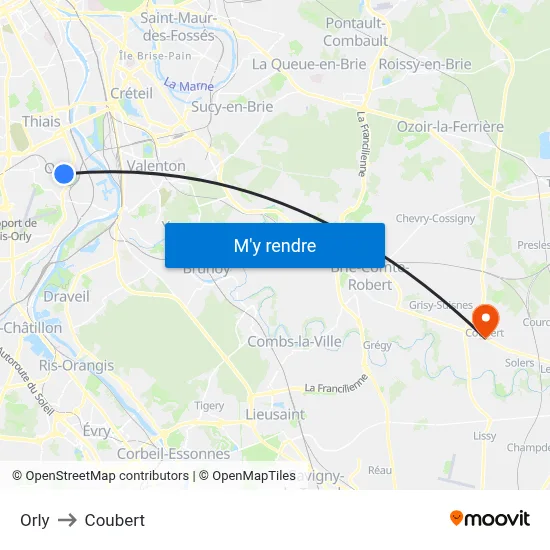 Orly to Coubert map