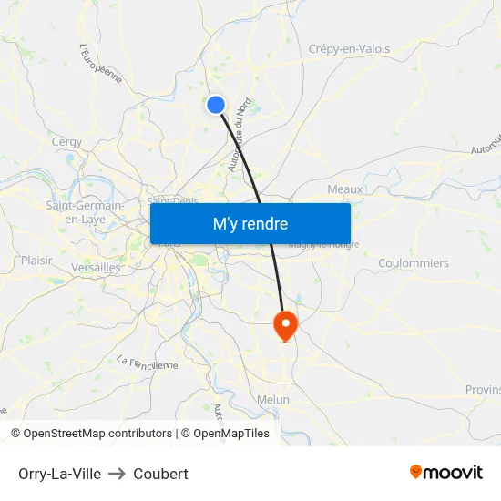 Orry-La-Ville to Coubert map