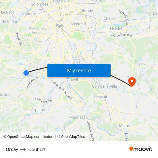 Orsay to Coubert map
