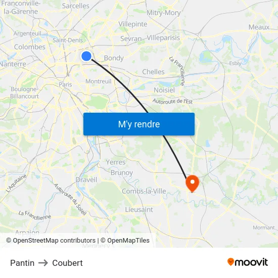 Pantin to Coubert map