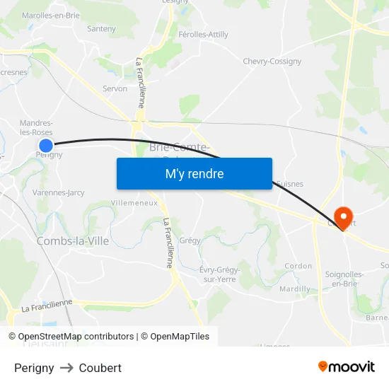 Perigny to Coubert map