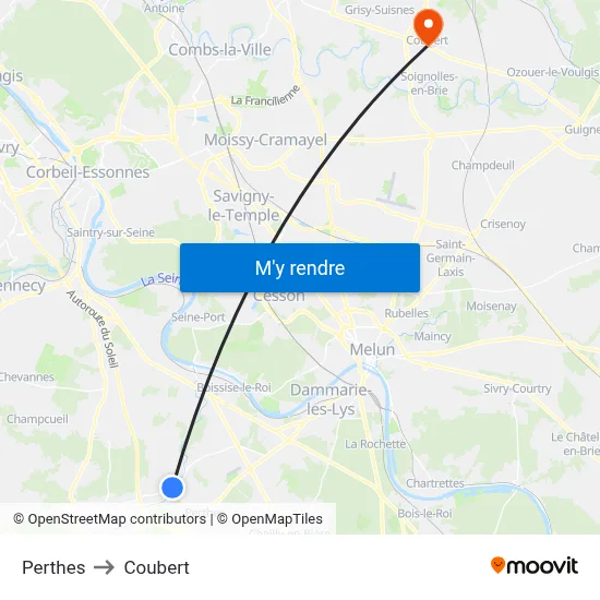 Perthes to Coubert map