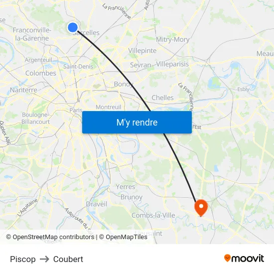 Piscop to Coubert map