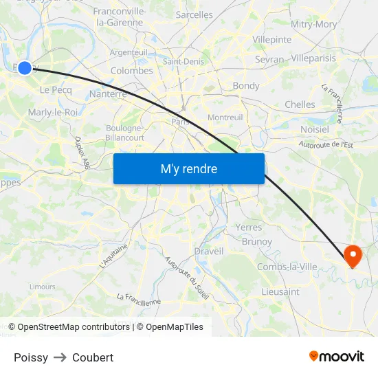 Poissy to Coubert map