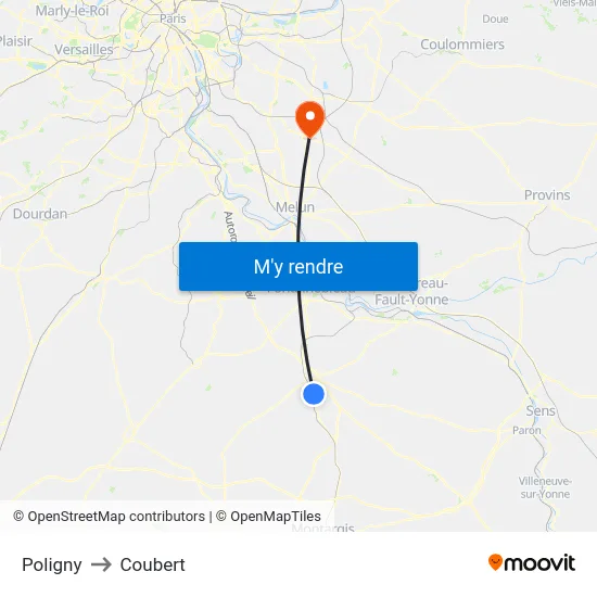 Poligny to Coubert map