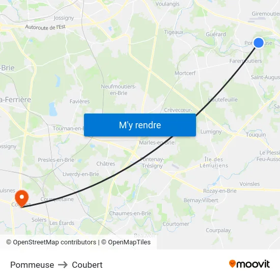 Pommeuse to Coubert map