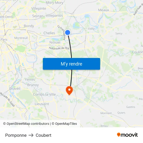 Pomponne to Coubert map