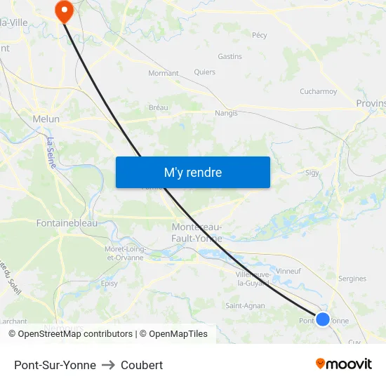 Pont-Sur-Yonne to Coubert map