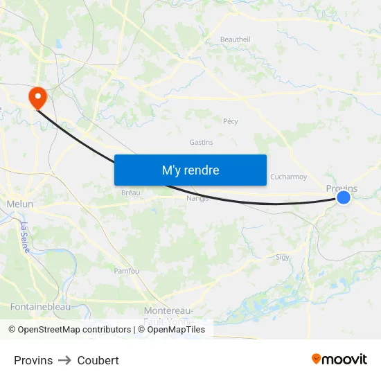 Provins to Coubert map